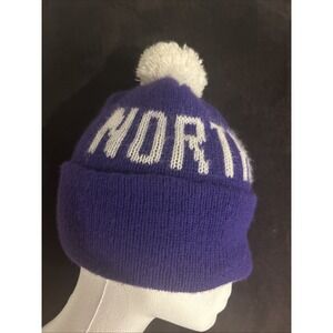 Vintage Northwestern Wildcats Purple White Pom Knit Beanie Winter Hat